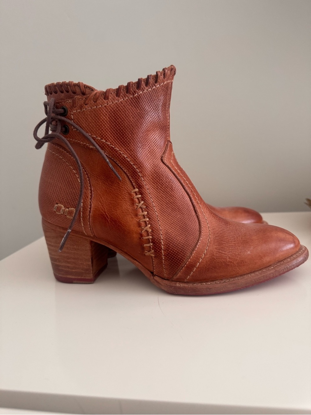 Bed Stu Cognac Leather Zip-Front Ankle Booties - Picture 3 of 3